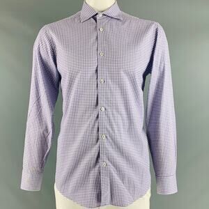 BUGATCHI UOMO Size L Purple White Houndstooth Cotton Long Sleeve Shirt
